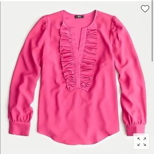 J. Crew Long-sleeve ruffle-front top in satin crepe in Bright Berry sz XS